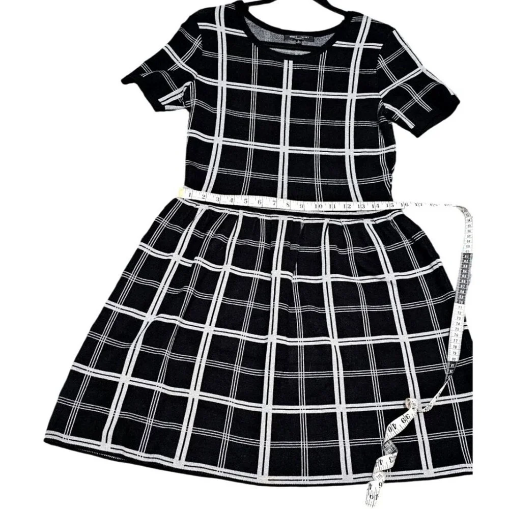 Romeo + Juliet Couture Womens Black & White Plaid Short Sleeve Knit Dress Size L